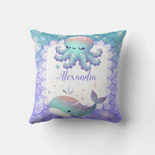 Personalisierte Wasserfarbe Untermeer Kissen (Rückseite)
