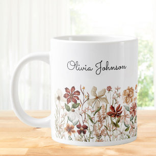 Personalisierte Wasserfarbe Vintage Wildblume Wies Jumbo-Tasse