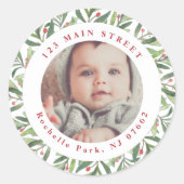 Personalisierte Wasserfarbe Weihnachten mit Foto Runder Aufkleber (Vorderseite)