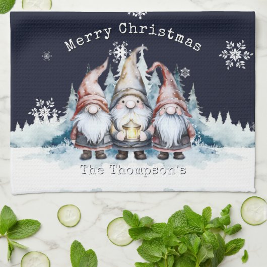 Personalisierte Wasserfarbe-Weihnachtsgnome Geschirrtuch (Gefaltet)