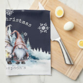 Personalisierte Wasserfarbe-Weihnachtsgnome Geschirrtuch (Viertel Falte)