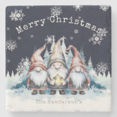 Personalisierte Wasserfarbe-Weihnachtsgnome Steinuntersetzer (Vorderseite)