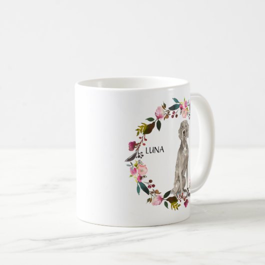 Personalisierte Wasserfarbe Weimaraner Rose Kranz Kaffeetasse (VorderseiteRechts)