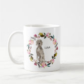 Personalisierte Wasserfarbe Weimaraner Rose Kranz Kaffeetasse (Links)