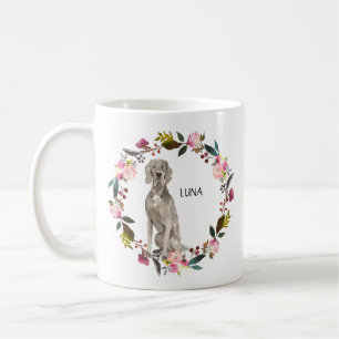 Personalisierte Wasserfarbe Weimaraner Rose Kranz Kaffeetasse