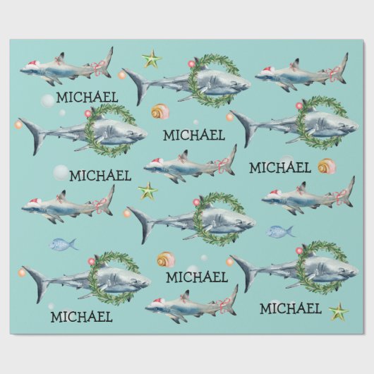 Personalisierte Wasserfarbe Weißer Hai Geschenkpapier (Flach)