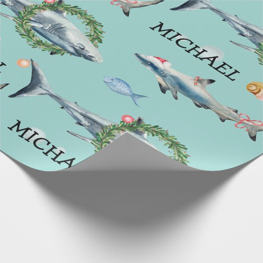 Personalisierte Wasserfarbe Weißer Hai Geschenkpapier (Ecke)