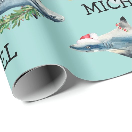 Personalisierte Wasserfarbe Weißer Hai Geschenkpapier (Rolleneckpunkt)