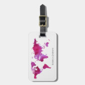 Personalisierte Wasserfarbe - Weltkarte Rosa Weiß Gepäckanhänger (Vorderseite vertikal)