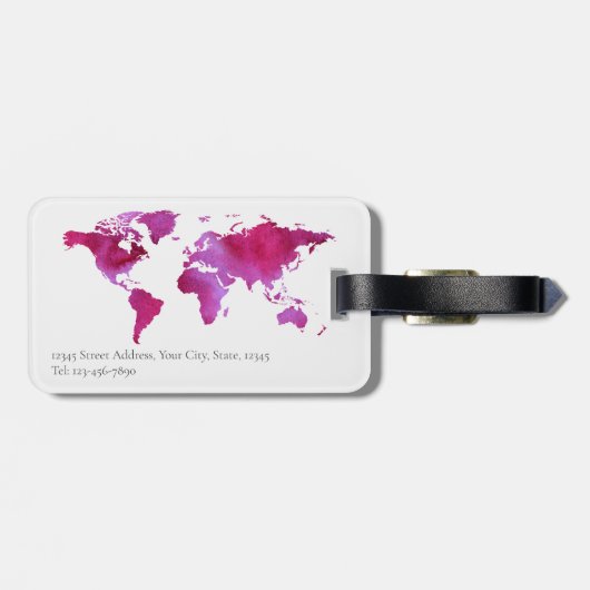 Personalisierte Wasserfarbe - Weltkarte Rosa Weiß Gepäckanhänger (Rückseite horizontal)