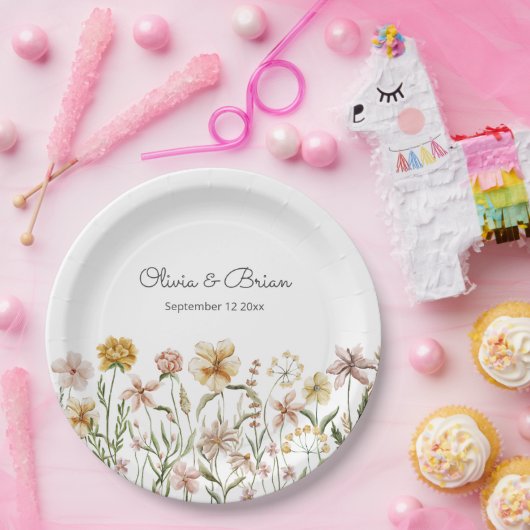 Personalisierte Wasserfarbe Wildblume Wiese Pappteller (Party)