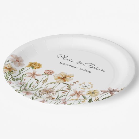Personalisierte Wasserfarbe Wildblume Wiese Pappteller (Schrägansicht)