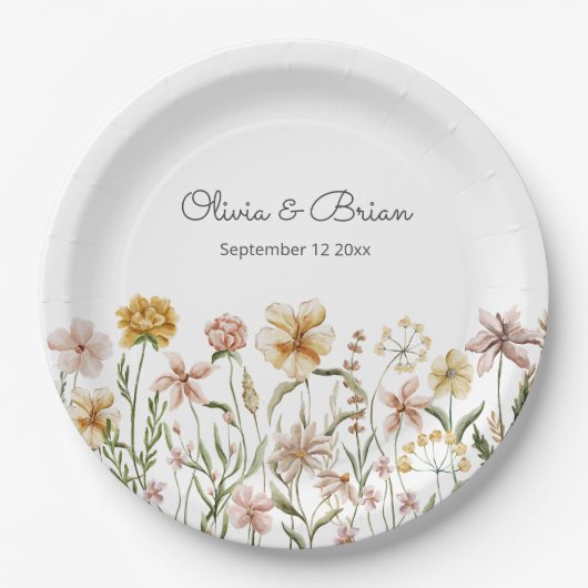 Personalisierte Wasserfarbe Wildblume Wiese Pappteller (Vorderseite)