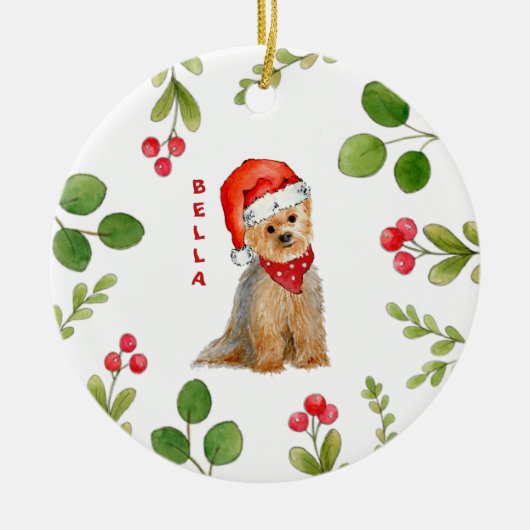 Personalisierte Wasserfarbe Yorkie in Weihnachtsma Keramik Ornament (Vorne)