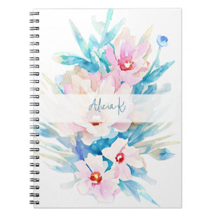 Personalisierte Wasserfarben-Blumen in Rosa und Bl Notizblock