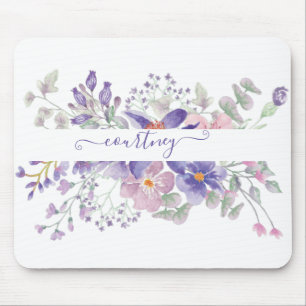 Personalisierte Wasserfarben-Blumen in Rosa und Li Mousepad