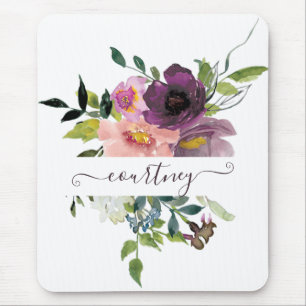 Personalisierte Wasserfarben-Blumen in Rosa und Li Mousepad