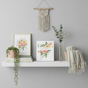 Personalisierte Wasserfarben-Blumen in Rosa und Or Fotoplatte