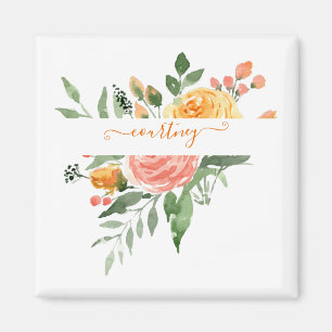 Personalisierte Wasserfarben-Blumen in Rosa und Or Magnet
