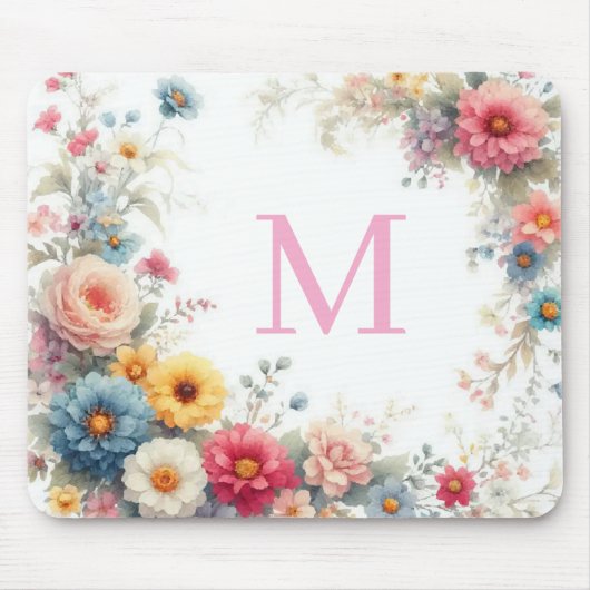 Personalisierte Wasserfarben-Blumen-Schablone Mono Mousepad (Vorne)