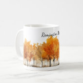 Personalisierte Wasserfarben-Herbstbäume in einer  Kaffeetasse (Vorderseite Links)