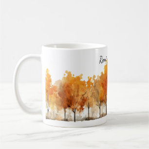 Personalisierte Wasserfarben-Herbstbäume in einer Kaffeetasse