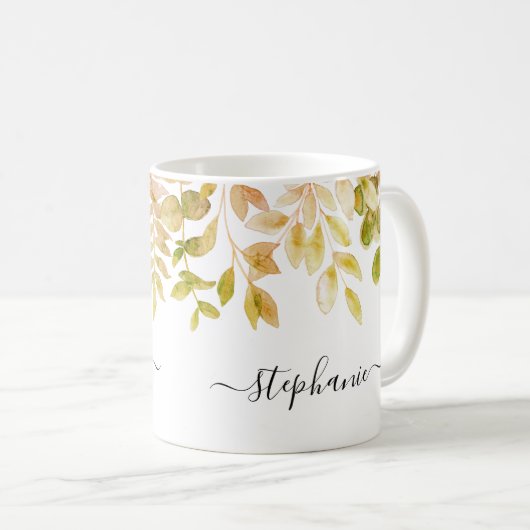 Personalisierte Wasserfarben Herbstblüten Kaffeetasse (VorderseiteRechts)