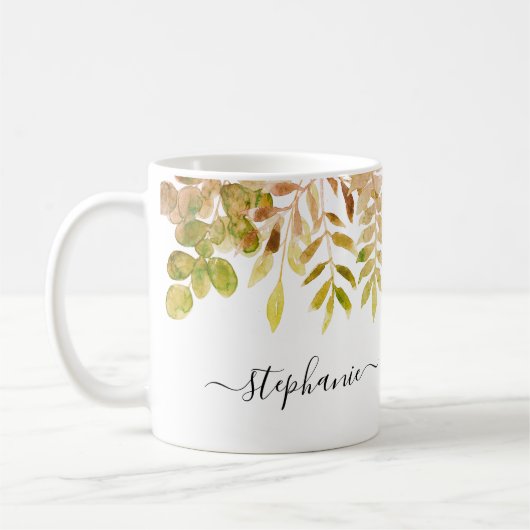 Personalisierte Wasserfarben Herbstblüten Kaffeetasse (Links)