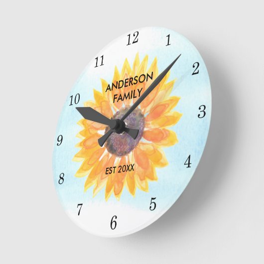 Personalisierte Wasserfarben-Sonnenblume Runde Wanduhr (Winkel)