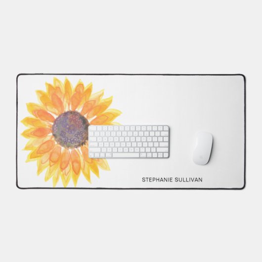 Personalisierte Wasserfarben-Sonnenblume Schreibtischunterlage (Tastatur & Maus)