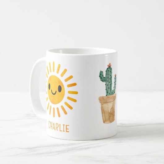 Personalisierte Wasserfarben-Sonnenkaktus Kaffeetasse (Vorderseite Links)