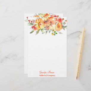Personalisierte Wasserfarbenblumen in Orange Briefpapier