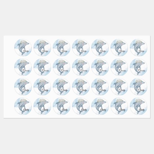 Personalisierte Wasserfarbendelfine Etiketten (Blatt)