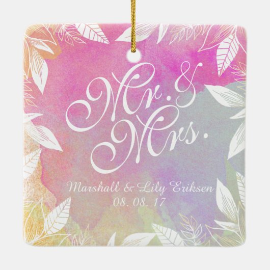 Personalisierte Wasserfarbenhochzeit | Ornament (Rückseite)