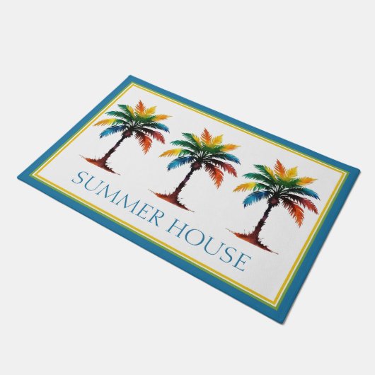 Personalisierte Wasserfarbenpalme Fußmatte (Schrägansicht)
