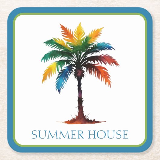 Personalisierte Wasserfarbenpalme Rechteckiger Pappuntersetzer (Vorderseite)