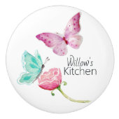 Personalisierte Wasserfarbenschmetterlinge Keramikknauf (Vorderseite)