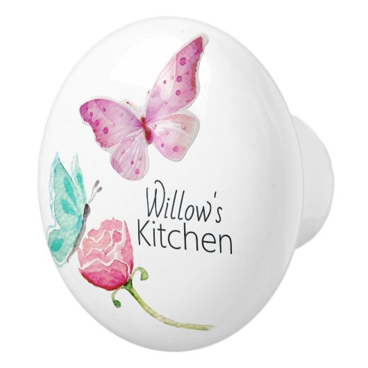 Personalisierte Wasserfarbenschmetterlinge Keramikknauf (Rechts)