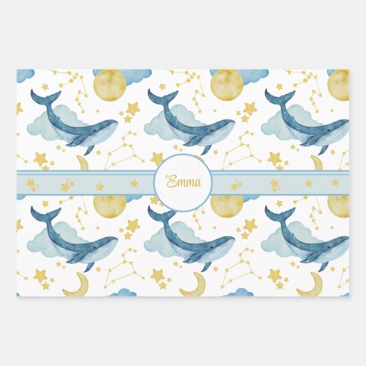 Personalisierte Wasserfarbwale Kindernamen Geschenkpapier Set (Vorderseite 2)