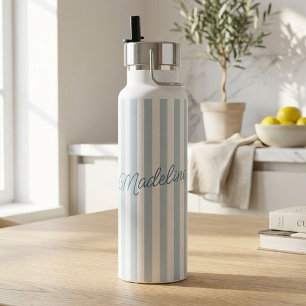 Personalisierte Wasserflasche mit blauem Streifen  Trinkflasche