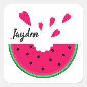 Personalisierte Wassermelone und Herz, saftig Quadratischer Aufkleber (Vorderseite)