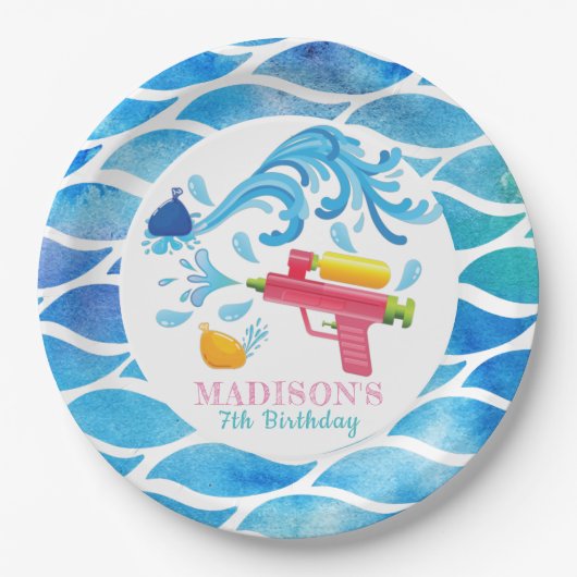 Personalisierte Wasserwaffe Sommermädchen Geburtst Pappteller (Vorderseite)