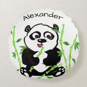 Personalisierte Watercolor-Panda-Bärn-Tier-Kinder Rundes Kissen