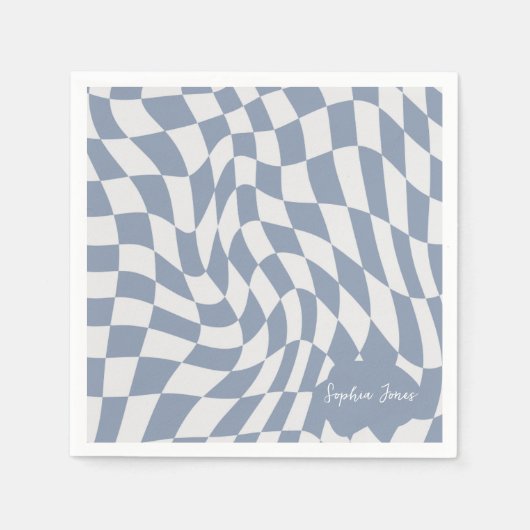 Personalisierte Wavy Blue optische Checkerboard Serviette (Vorderseite)