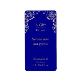 Personalisierte Wedding Blue Gold Hand Sanitizer Adressaufkleber