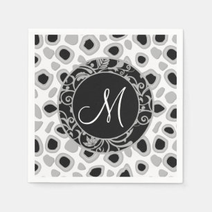 Personalisierte Wedding Monogram Schwarz-weiß Grau Serviette