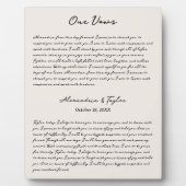 Personalisierte Wedding Vows Script Desktop Plaque Fotoplatte (Vorderseite)