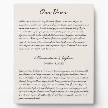 Personalisierte Wedding Vows Script Desktop Plaque