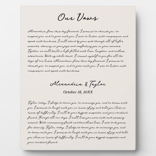Personalisierte Wedding Vows Script Desktop Plaque Fotoplatte (Vorderseite)