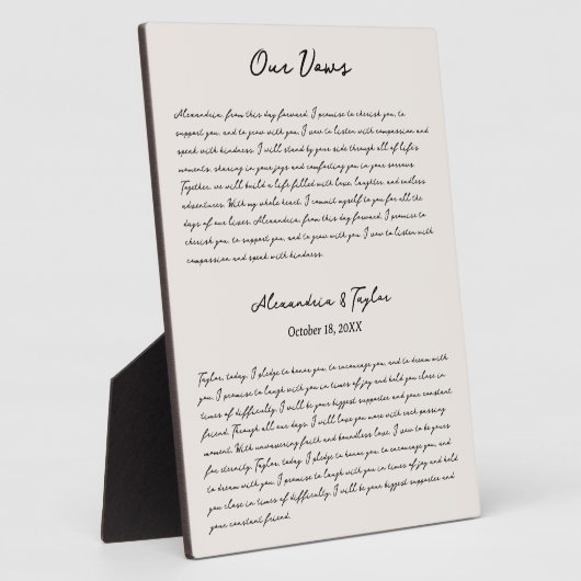 Personalisierte Wedding Vows Script Desktop Plaque Fotoplatte (Seite)